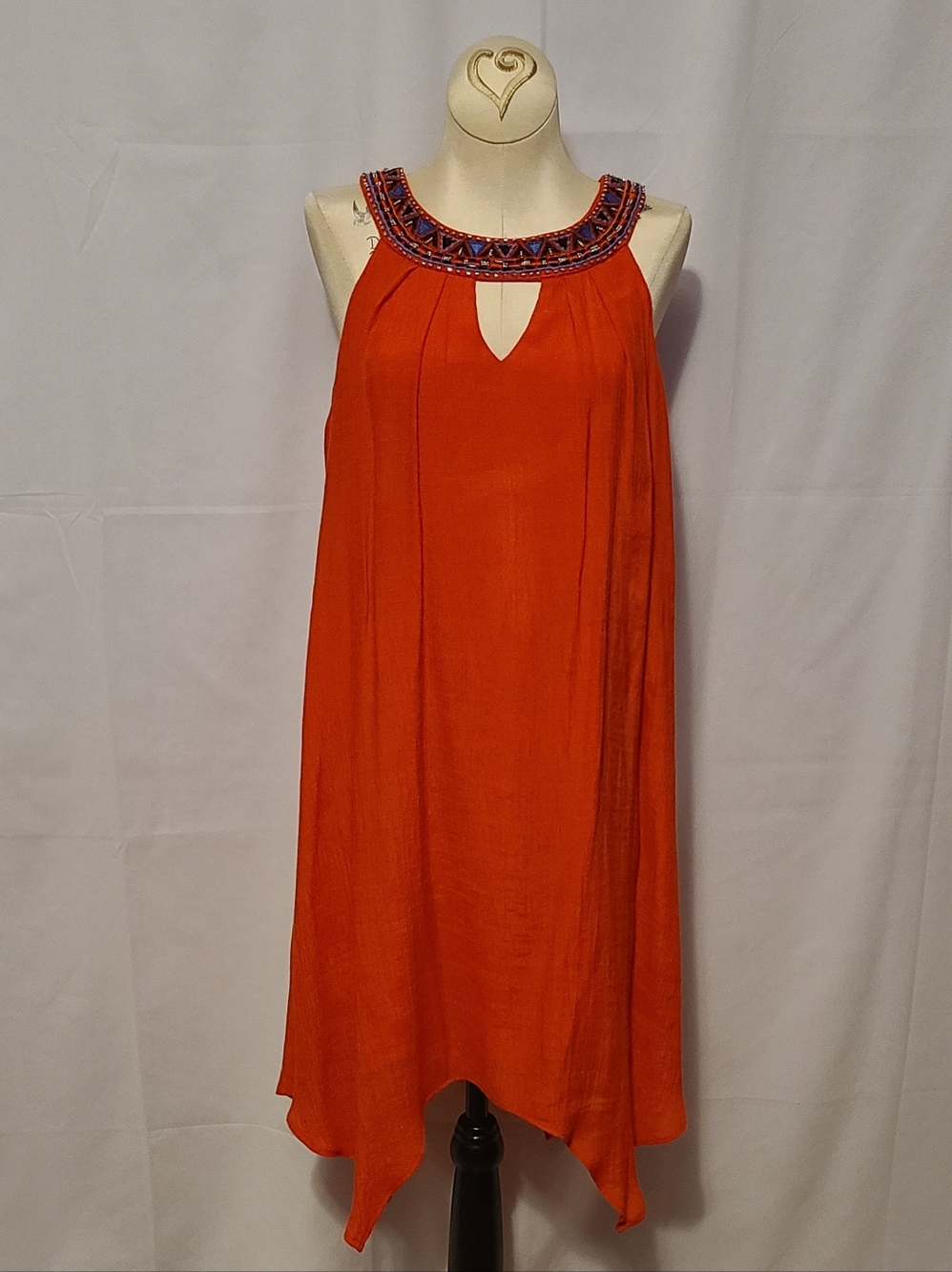 A. Byer Dress Coral Orange Colored Beaded Neck